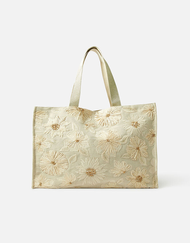 Embroidered Flower Tote Bag, , large