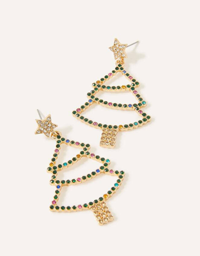 Cut Out Gem Christmas Tree Earrings, , large