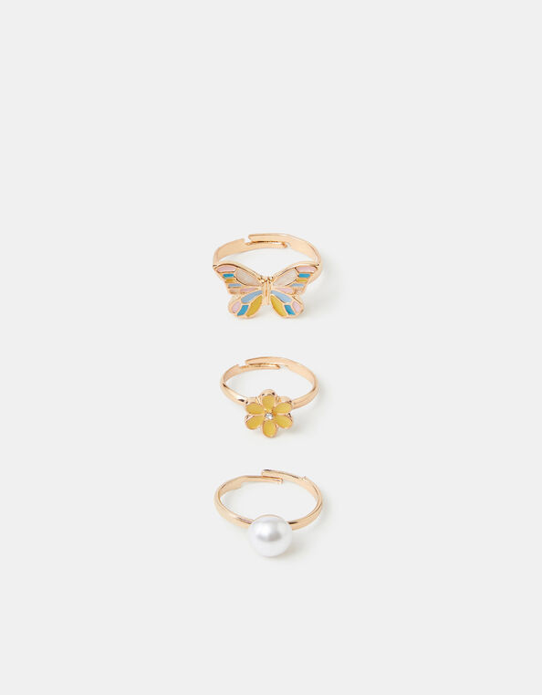 3-Pack Girls Butterfly Adjustable Rings, , large