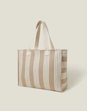 Large Stripe Beach Bag, Natural (NATURAL), large