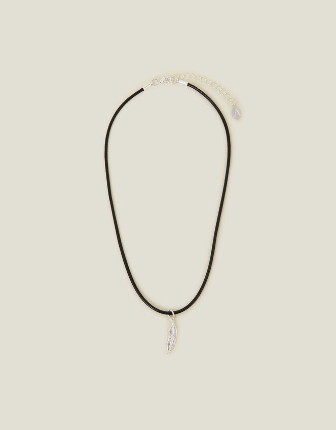 Feather Pendant Cord Necklace, , large