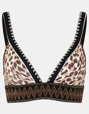 Leopard Print Band Bikini Top, Brown (BROWN), large