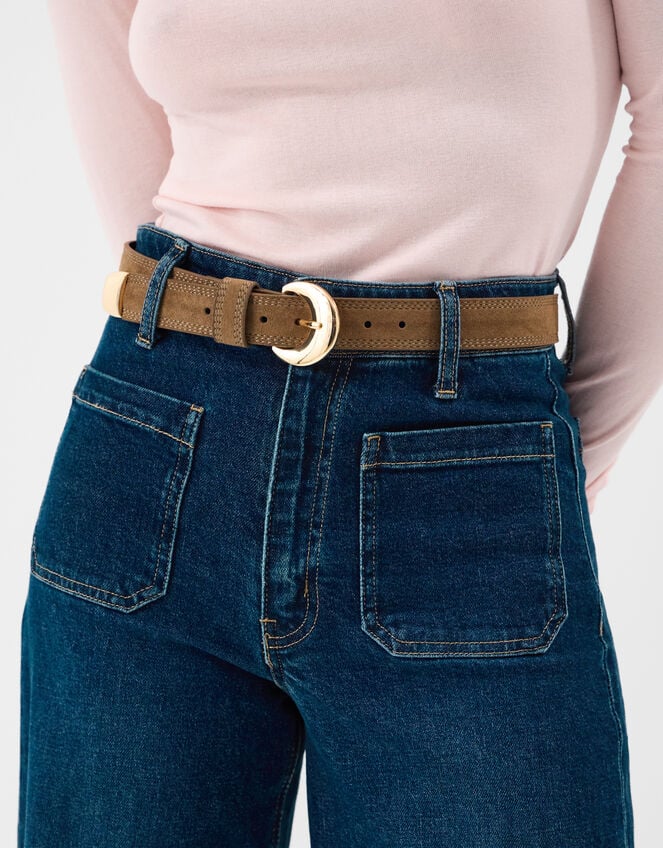 Suede Buckle Belt, Tan (TAN), large