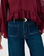 Oval Buckle Suede Belt, Black (BLACK), large