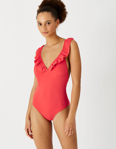 Exaggerated Ruffle Shaping Swimsuit, Red (RED), large