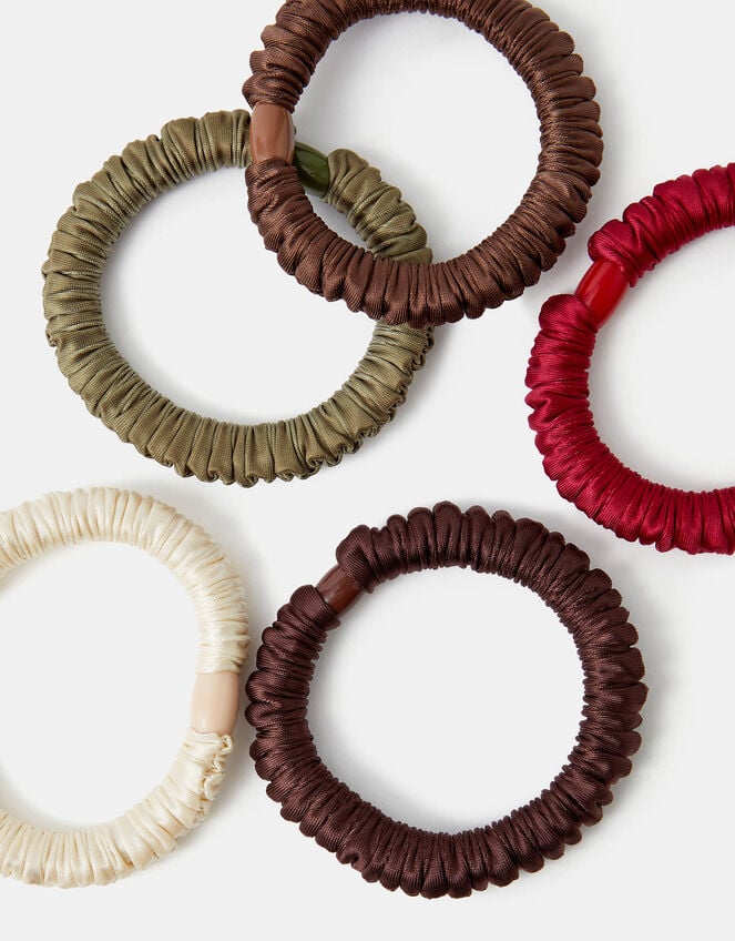 5-Pack Ruched Satin Hair Bands, Multi (DARKS MULTI), large