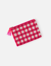 Beaded Check Pouch Bag, , large