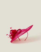 Large Disc Feather Corsage Fascinator, Pink (FUCHSIA), large