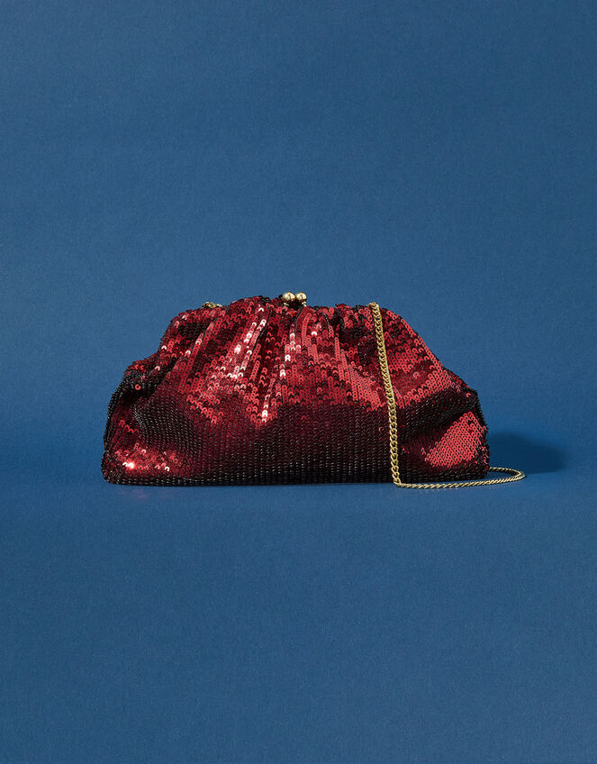 Sasha Sequin Clutch Bag, Red (RED), large