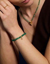 14ct Gold-Plated Healing Stone Bead Charm Bracelet, Green (GREEN), large