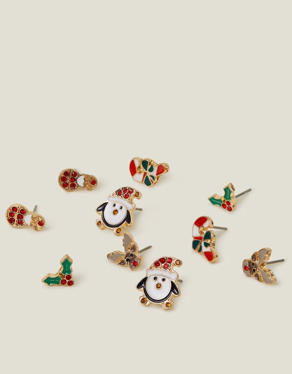 5-Pack Glitter Christmas Stud Earrings, , large