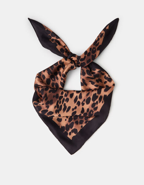 Leopard Print Square Satin Scarf, , large