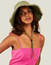 Lace Trim Bucket Hat, Green (KHAKI), large