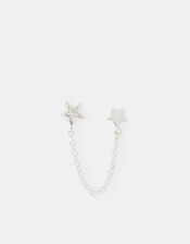 Sterling Silver Star Chain Double Stud Earring, , large
