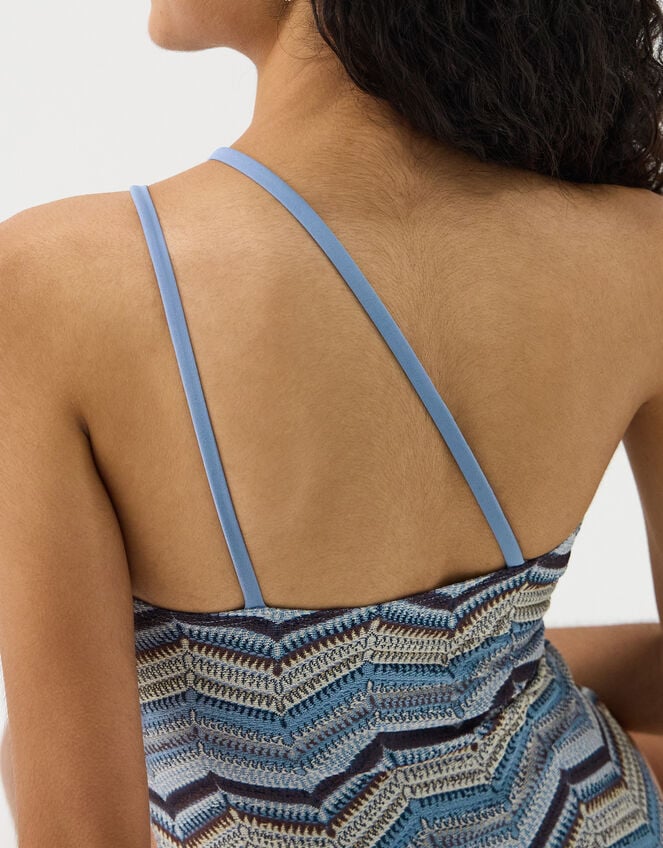 Zig Zag Crochet One-Shoulder Swimsuit, Multi (MULTI), large