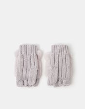 Girls Fluffy Owl Fingerless Gloves with Mittens, Natural (NATURAL), large