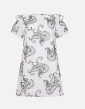 Embroidered Bardot Dress, Black (BLACK WHITE), large