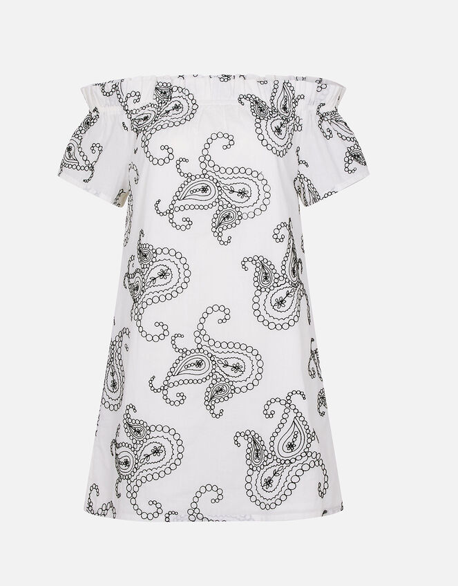Embroidered Bardot Dress, Black (BLACK WHITE), large