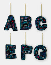 Embellished Initial Hanging Decoration, Teal (TEAL), large