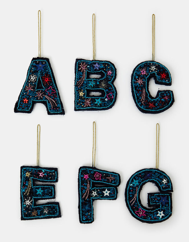 Embellished Initial Hanging Decoration, Teal (TEAL), large