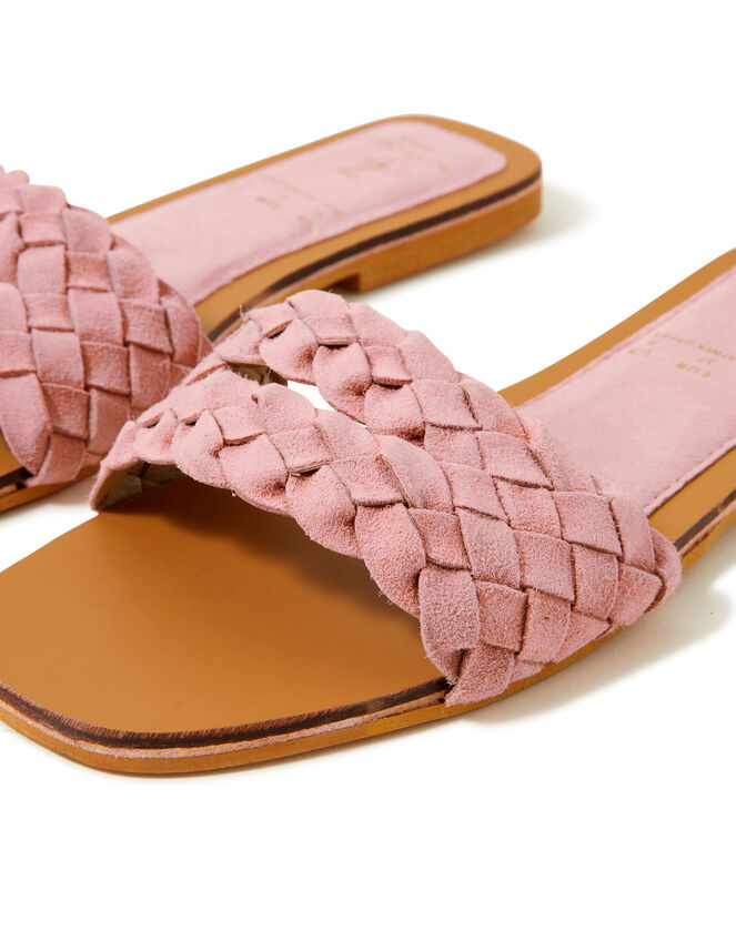 Double Plaited Suede Sliders, Pink (PINK), large