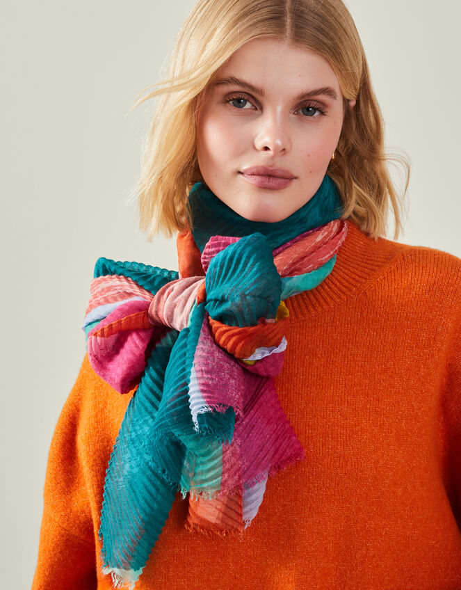 Lightweight Multicolour Pleated Scarf, , large