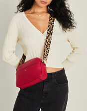 Leopard Webbing Strap Cross-Body Camera Bag, , large