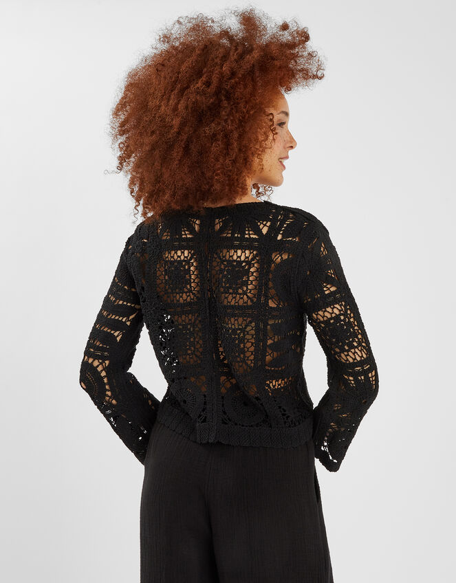 Crochet Cardigan, Black (BLACK), large