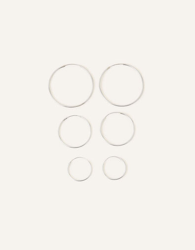 Sterling Silver Hoop Earrings Set of Three, , large