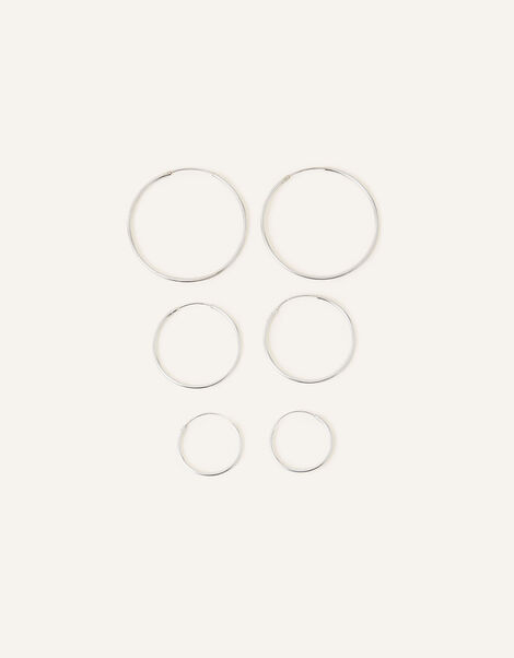 Sterling Silver Hoop Earrings Set of Three, , large