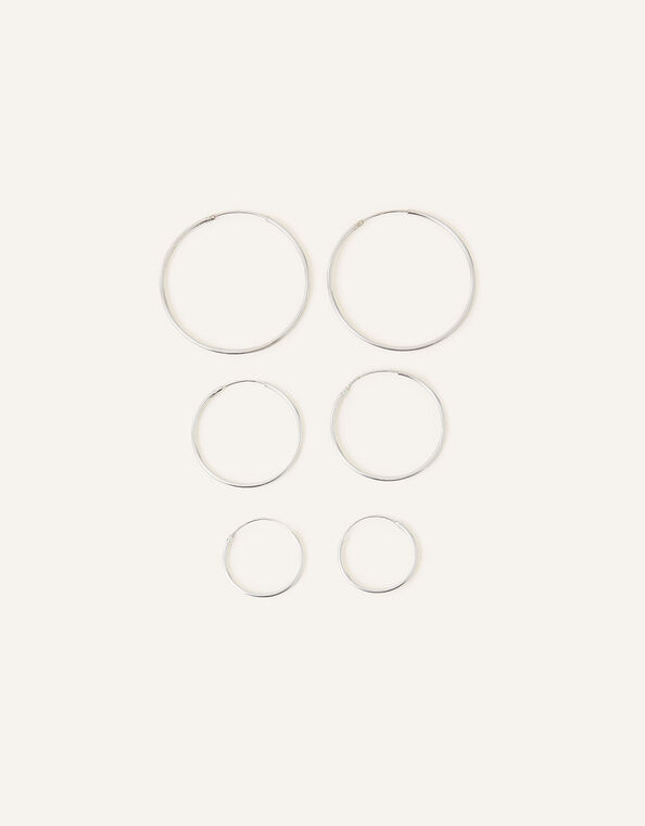 Sterling Silver Hoop Earrings Set of Three, , large