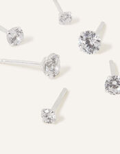 Sterling Silver Crystal Earrings Set of Three, , large