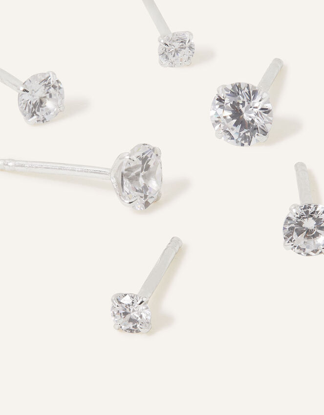 Sterling Silver Crystal Earrings Set of Three, , large