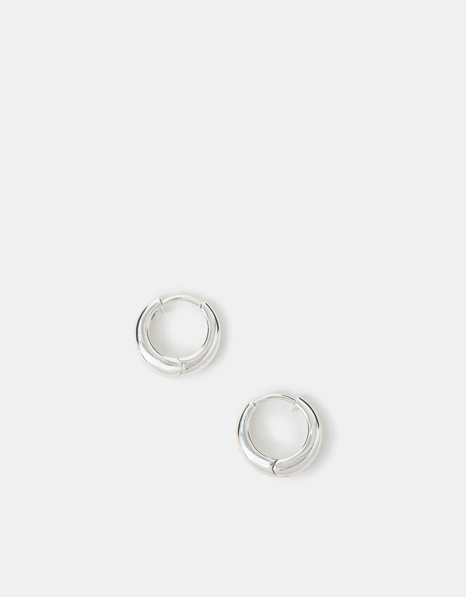 Sterling Silver-Plated Chunky Huggie Hoop Earrings, , large