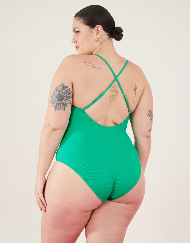 Crinkle Scoop Neck Swimsuit, Green (GREEN), large