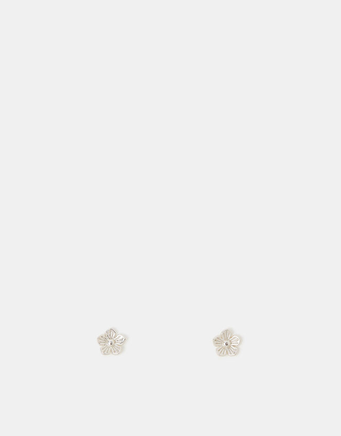 Sterling Silver Flower Studs, , large
