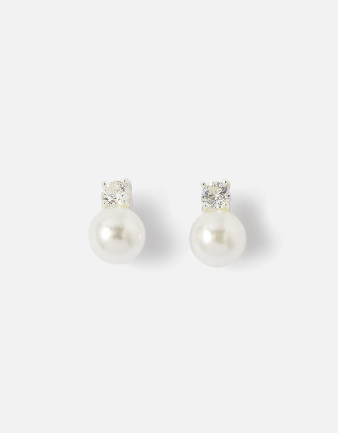 Sterling Silver Sparkle Pearl Drop Earrings, , large