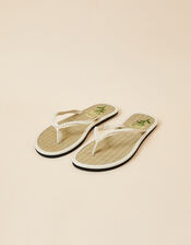 Pearl Embroidered Seagrass Flip Flops, Ivory (IVORY), large