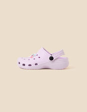 Girls Flamingo Charm Clogs, Purple (LILAC), large