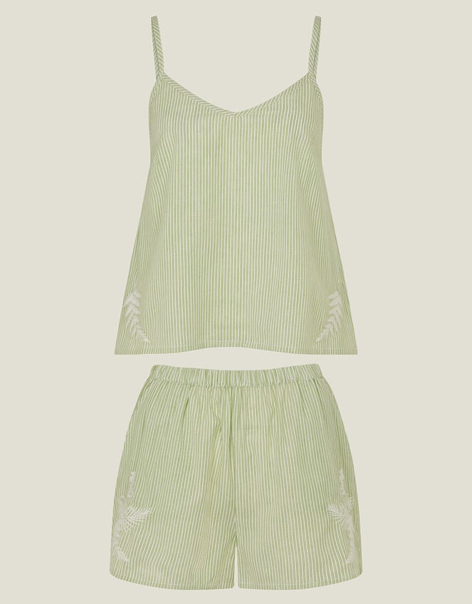 Embroidered Stripe Vest Pyjama Set, Green (MINT), large