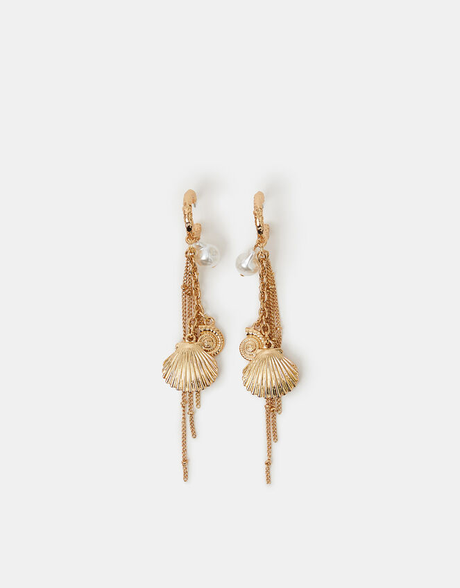 Ocean Charm Hoop Drop Earrings Gold, , large