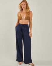 Wide Leg Beach Trousers, Blue (NAVY), large