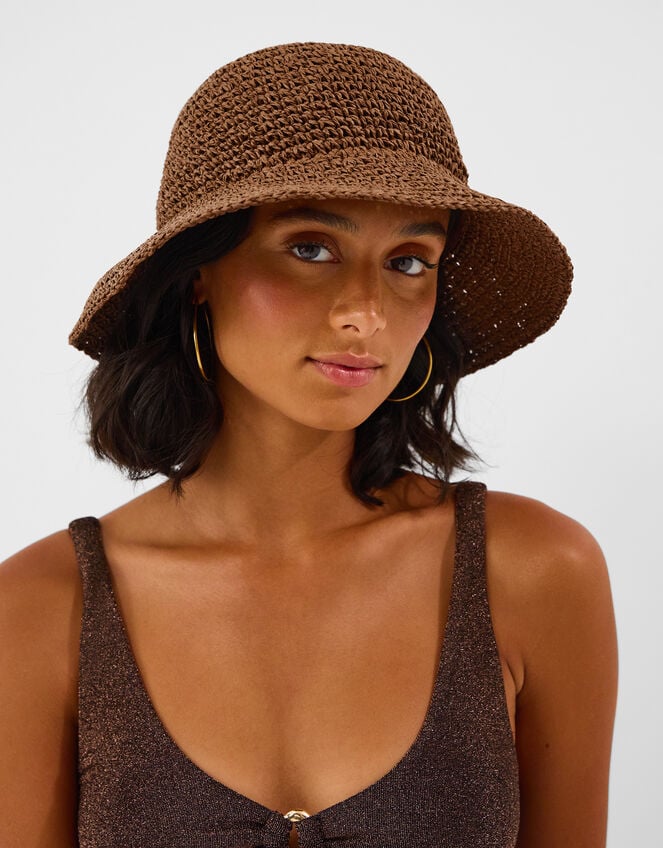 Woven Straw Bucket Hat, , large