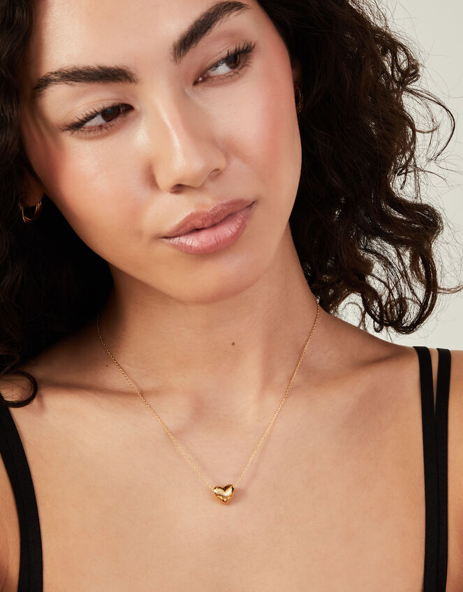 14ct Gold-Plated Puff Heart Necklace, , large