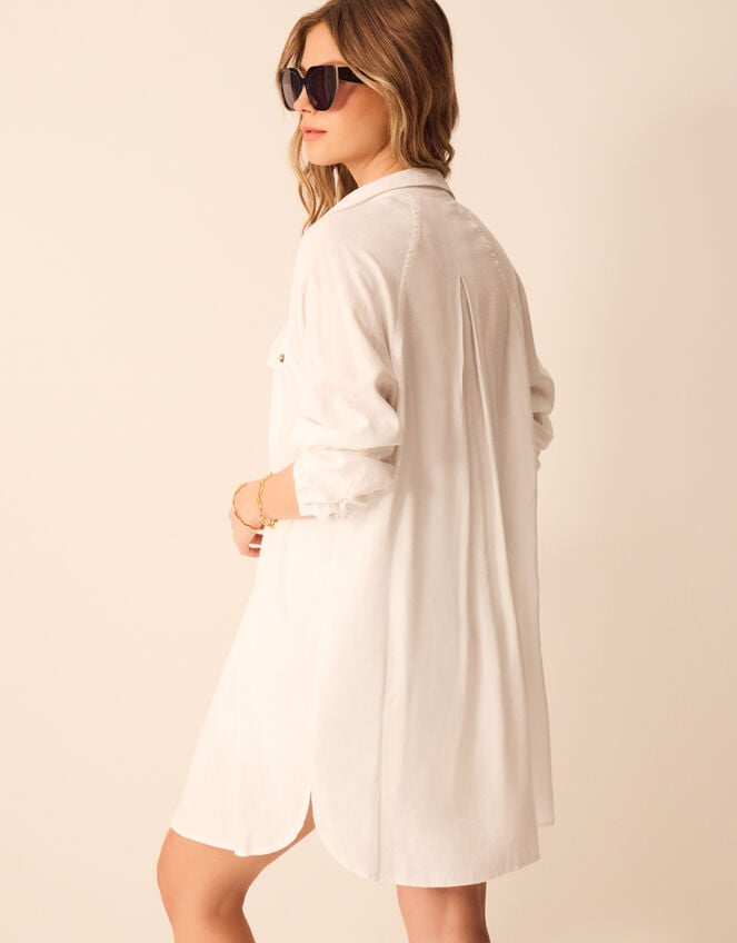 Lace Trim Beach Cover Up Shirt, White (WHITE), large