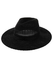 Chevron Packable Fedora Hat, Black (BLACK), large