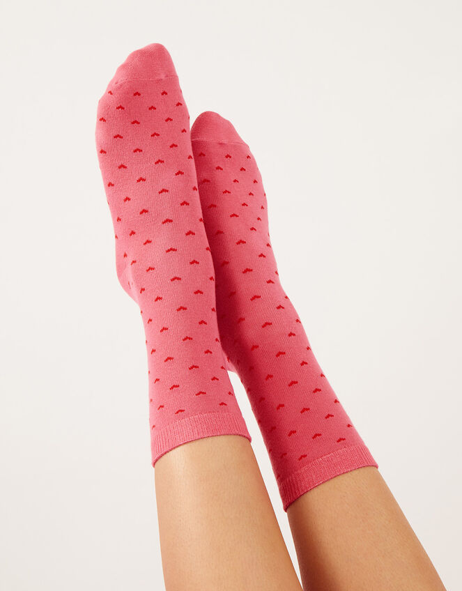 Ditsy Heart Print Socks, Pink (PINK), large