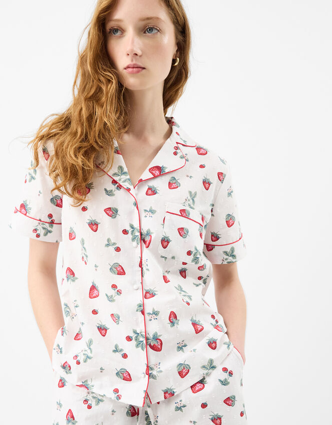 Strawberry Print Short Pyjama Set, Ivory (IVORY), large