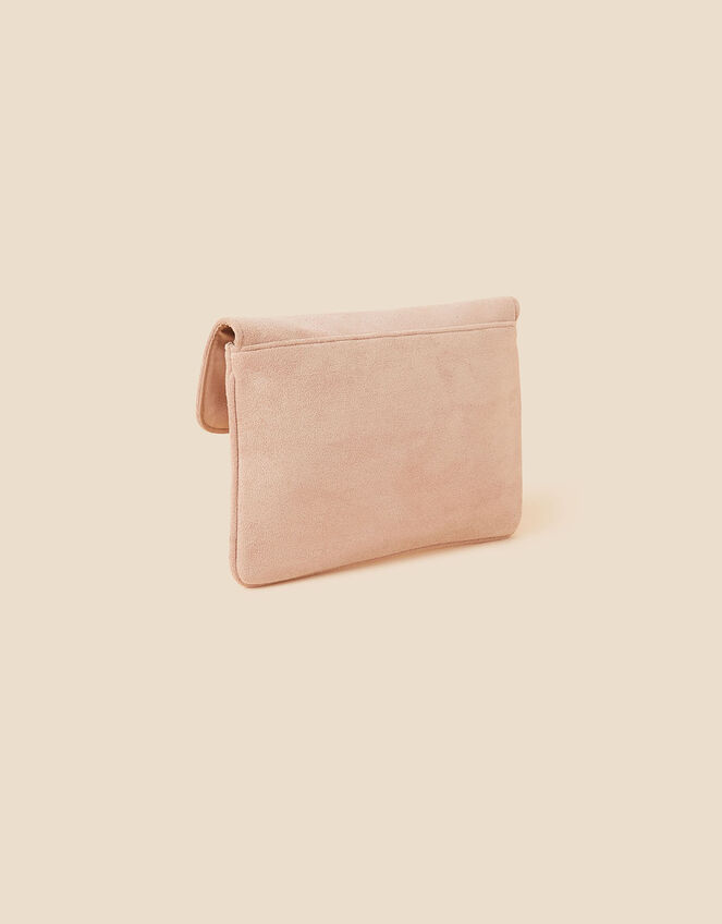Suedette Flat Fold Clutch, Nude (NUDE), large