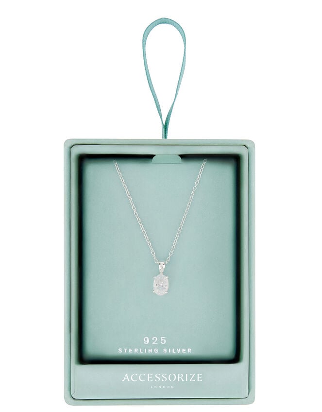 Sterling Silver Oval Cut Solitaire Necklace, , large